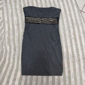 Wish Strapless Dark Gray Sheath Dress with Studded Band